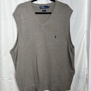 Polo‎ Ralph Lauren Men's Tan/ Brown Sweater Vest Cotton V-Neck Size XLT Big Tall